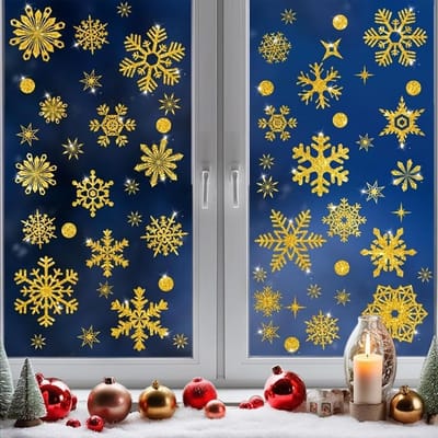 Kerstvensterstickers met gouden sneeuwvlokken - 9 stuks voor een feestelijke decoratie, raamdecoratie en winterse sfeer