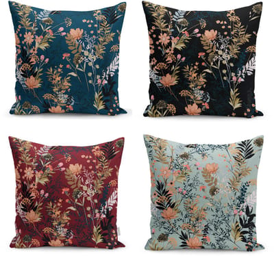De Groen Home BLOEM Sierkussen set van 4 - 50x50 - Velvet Bloemen - Inclusief binnenkussen