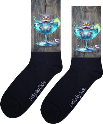 Gekke kat - Opkikkertje - Cocktail glas - Liefde - Grappige sokken - Valentijn cadeau - Verjaardag - Geluk - Grappige sokken - Leuke sokken - Vrolijke sokken - Kleur - Kerst sokken - Vaderdag - Moederdag - Socks maken Happy - 37-44