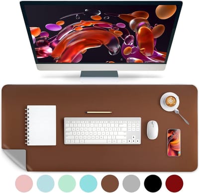 Bureauonderlegger, leer, groot, afwasbaar, 80 x 40 cm, antislip muismat, XXL, laptoponderlegger voor kantoor en thuis, waterdichte bureaumat, dubbelzijdig (roze/blauw)