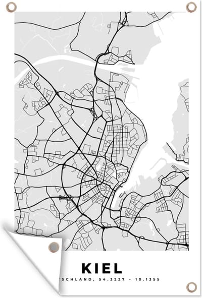 Muurdecoratie Stadskaart - Plattegrond - Kiel - Kaart - Duitsland - 120x180 cm - Tuinposter - Tuindoek