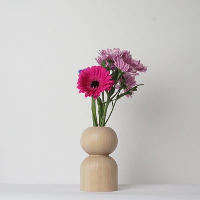 LEMON LILY Houten Vaas 'Low' – Naturel – Ø 8,5 × 14 cm – Inclusief Glazen Buisje – Handgemaakt Design vaas