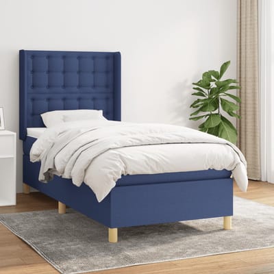 vidaXL - Boxspring - met - matras - stof - blauw - 90x200 - cm