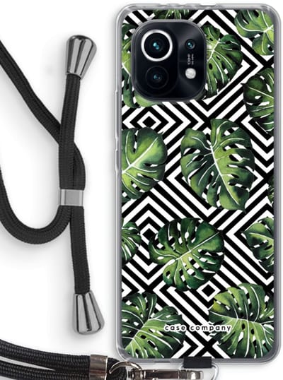 Case Company® - Hoesje met koord geschikt voor Xiaomi Mi 11 hoesje met Koord - Geometrische jungle - Telefoonhoesje met Zwart Koord - Bescherming aan alle Kanten en Over de Schermrand