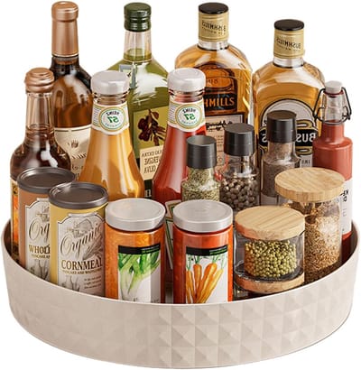 Draaitafel Specerijenrek Organizer voor Keuken - Ruimtebesparende Oplossing voor Kasten, Koelkast en Aanrecht - Ook Geschikt als Make-up Organizer (Wit)