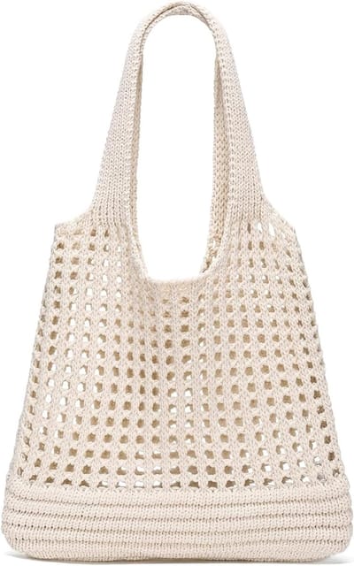 1 stuk strandtas dames - Modieuze en veelzijdige strandtas - Strandtas met grote capaciteit van 32 * 30 cm - Gebreid hol ontwerp - Zomerschoudertas - Cadeau voor dames - Veelzijdige tas voor strand, winkelen, reizen - Abrikoos