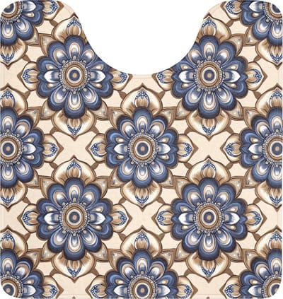 WC mat met uitsparing 55x60 cm - Antislip - Floraal - Ornament - Blauw - Toiletmat met uitsnijding - Vloermat - Douchemat - Toilet tapijt - Toiletmatten