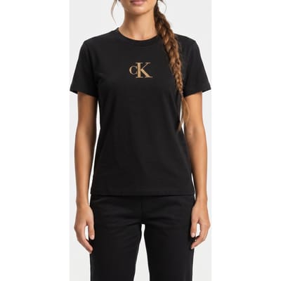 Calvin Klein Ss Classic Foil Ck Tee Khn 001 Black/combo Maat: S | Tops Outlet | Dames | Zwart