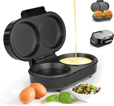 Dubbele Pannenkoekenmaker - Apparaat voor Ontbijt - Snelle Maaltijden Maken - Dubbele Platen - 850 Watt - Zwart
