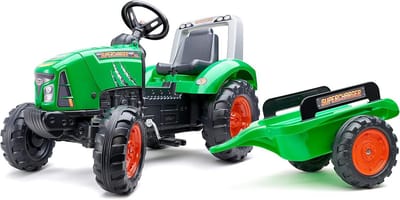 Kinderpedalentraktor mit Anhänger für Kinder ab 3 Jahren - Traktor zum Treten mit verstellbarem Sitz und zu öffnender Motorhaube