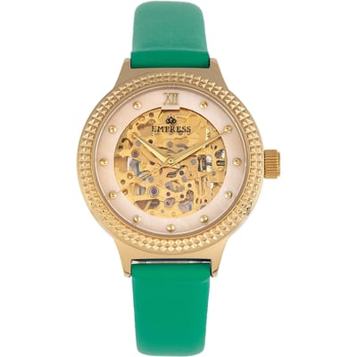 Keizerin Alice Automatisch MOP-horloge met skelet wijzerplaat en lederen band