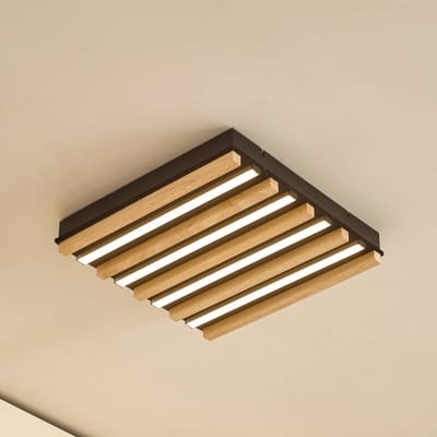 Lindby LED plafondlamp Firka, wit, hout, 42 cm, CCT, dimbaar.