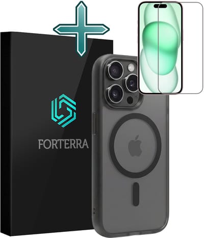 Hoesje Met Screenprotector - Geschikt voor Apple iPhone 15 Pro - Magsafe Compatible - Sterk & Shockproof - Shock Proof Case - Back Cover - Telefoon Hoes - Zwart