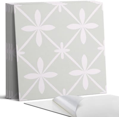 Coloray Wandpanelen Zelfklevend - Bloemenpatroon in gaas. Zelfklevende Wandpanelen - 50 cm x 50 cm - Grijs Wandpaneel PVC - 4 stuks - Mozaïeken Wandpanelen Zelfklevend - Keuken Wandpanelen - Wandpanelen Badkamer
