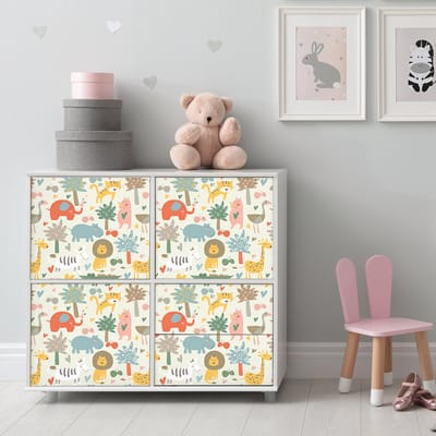 Kindermeubelsticker met vrolijke tropische dieren, 60 x 90 cm