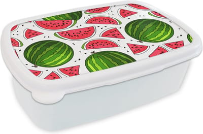 Broodtrommel Wit - Lunchbox - Brooddoos - Patroon - Watermeloen - Pit - Fruit - 18x12x6 cm - Volwassenen