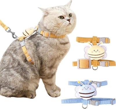 Verstelbare Kattenriem met Harnas, 110cm Zacht Harnas voor Katten, Ontsnapbestendig Harnas voor Buiten, Perfect voor Wandelen en Training