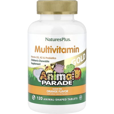 Nature's Plus- Source de Vie, Animal Parade Gold, Multivitamine à Croquer pour Enfants, Supplément Minéral, Arôme Naturel d'Orange, 120 Animaux