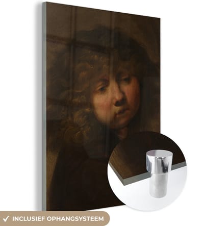 MuchoWow® Glasschilderij 30x40 cm - Schilderij acrylglas - Het Jongenskopje - Rembrandt van Rijn - Foto op glas - Schilderijen