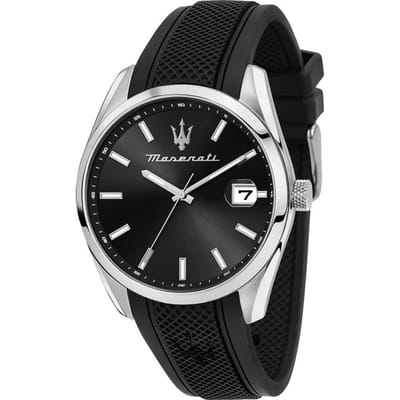 Maserati Attrazione Rubberen Band Zwarte Wijzerplaat Kwarts R8851151004 Herenhorloge zwart