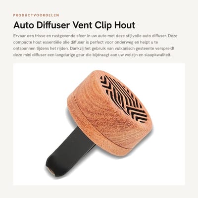 Dailygoods- Auto Diffuser Hout - Draagbare Luchtverfrisser - Mini Diffuser - Essentiële Olie Diffuser - Vulkanisch Gesteente - Langdurige Geur