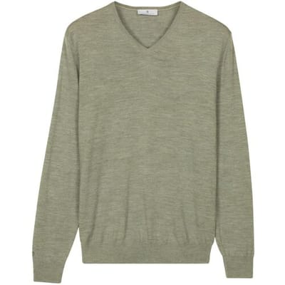 Thomas Maine Trui Fine Merino V-Neck Single Knit Soft Green / male