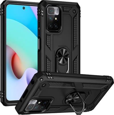 Coverup Hoesje - Geschikt voor Xiaomi Redmi 10 Hoesje - Coverup Ring Kickstand Back Cover - Zwart