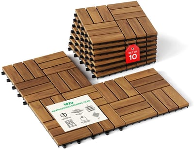 10x Houten Terrastegels Acacia Hout - Kliksysteem - Waterdicht Binnen & Buiten - 30x30 cm