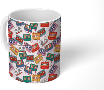 Mok - Koffiemok - Retro - Disco - Cassettebandjes - Multi - Mokken - 350 ML - Beker - Koffiemokken - Theemok