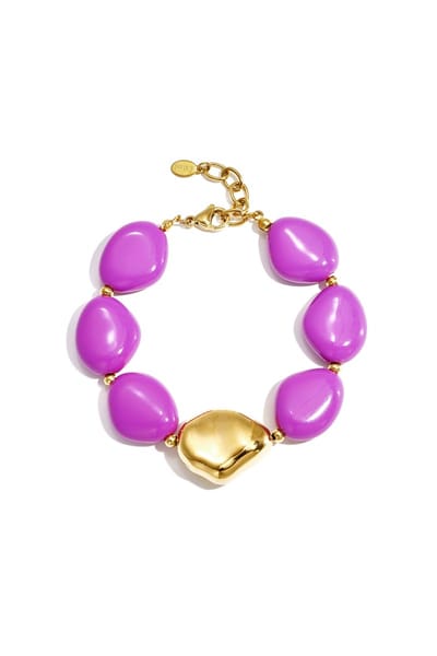 Goudlief Kralenarmband met organisch gevormde statement kraal - Paars - Verkleurt niet - Cadeau - Goudlief.nl