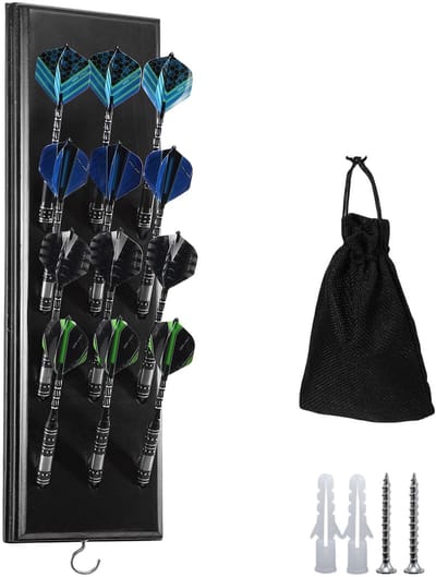 Allecto - Houten darthouder - darts opslag - praktische wandhouder - zwart - dartbord standaard - voor 12 darts - geschikt voor elk type dartbord