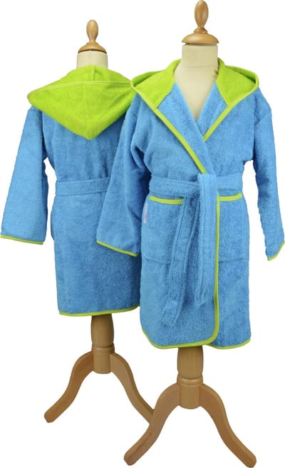 ARTG® Boyzz & Girlzz - Kinder Badjas Capuchon - Aqua Blauw / Heldergroen - Maat 140/152