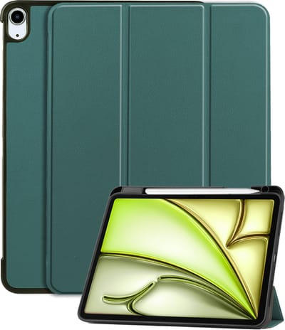 Hoes - Geschikt voor Apple iPad Air (2024/2025/2026) - 11 inch - Dun & Stevig - Trifold Bookcase - Hard Cover Case - Met Uitsparing Geschikt voor Apple Pencil - Hardcover Book - Tablet Hoesje - Donkergroen