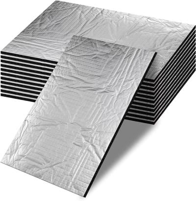 Set van 12 Aluminium Butyl Vellen 400 x 250 x 5 mm - Geluidsisolatie, Warmte-isolatie, Brandwerend en Waterdicht Zelfklevend Matje voor Thuis en Kantoor