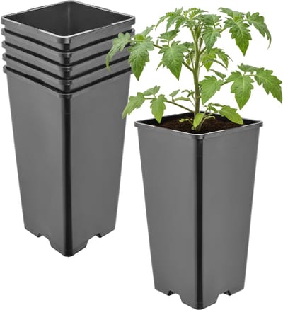 Garronda Set van 5 hoge vierkante kunststof bloempotten met drainagegaten voor tuin (Zwart, 11 x 11 x 21,5 cm (2L)) GD-KW-HS
