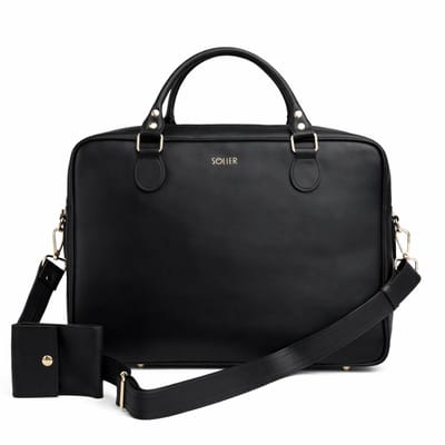 Leren dames laptoptas Solier 59x39x37 cm elegante zakelijke tas van echt leer