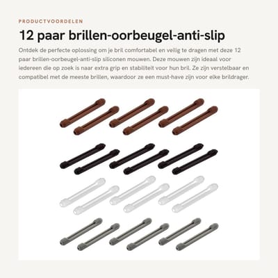 Dailygoods- Brillenoorbeugel Antislip - 12 Paar - Siliconen - Verstelbaar - Zacht - Comfortabele Pasvorm - Brilaccessoires