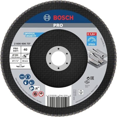 Bosch Accessories 2608606737 X571 Lamellenschijf Diameter 180 mm Boordiameter 22.33 mm Korrelgrootte (num) 40 Staal 1 stuk(s)
