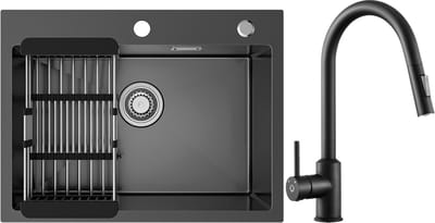 Sofetiy MAX Spoelbak Keuken 60x45cm - Spoelbakken Keuken Met Keuken Kraan- Spoelbak Keuken met Kraangat - Spoelbak met Afdruipgedeelte - Antraciet