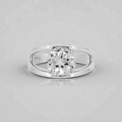 Cavill - Zilveren Ring met Witte Topaas 2,1 ct - 925 Sterling Zilver Geplatineerd - Ronde Slijpvorm - Elegant Dames Sieraad - Braziliaanse Edelsteen