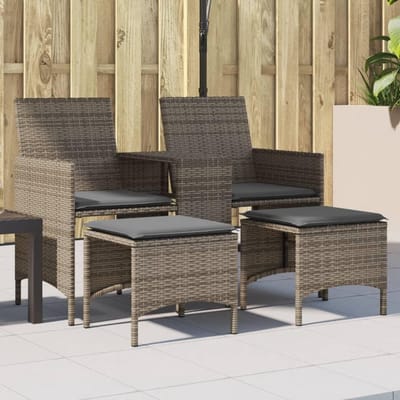 Tuinbank met tafel - Bankje buiten - Genieten in tuin - Duurzaam poly rattan - 126 cm breed - Grijs