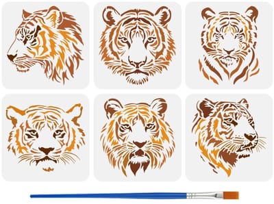 Dailygoods- Schilderstencils Tijgerhoofden - Sjablonen Muurdecoratie - Sjablonen Hobby Volwassenen - Sjablonen Schilderen - Sjablonen voor Volwassenen - 20x20cm Formaat