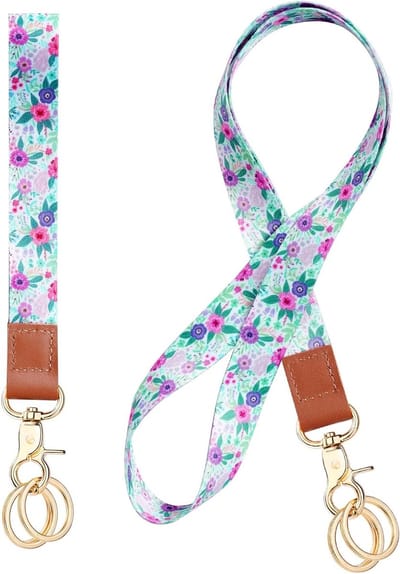 Lanyard met halsband en polsband, universele nekband met metalen ring, hoogwaardig leer, dubbelzijdig bedrukt voor mobiele telefoons, sleutels en ID-kaarten