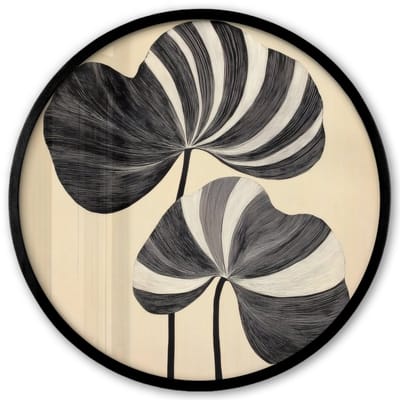 Poster in lijst Rond - Fotolijst 40x40 cm - Posters - Zwart - Bladeren - Strepen - Minimalistisch - Ronde posterlijst zwart - Decoratie - Wanddecoratie woonkamer - Muurdecoratie slaapkamer