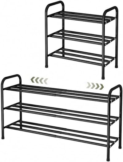 Smal Schoenenrek met 3 Niveaus - Uitschuifbaar Metalen Schoenenrek 43-78 cm - Ruimtebesparende Schoenenkast voor Hal, Entree, Kleine Ruimtes en Camping