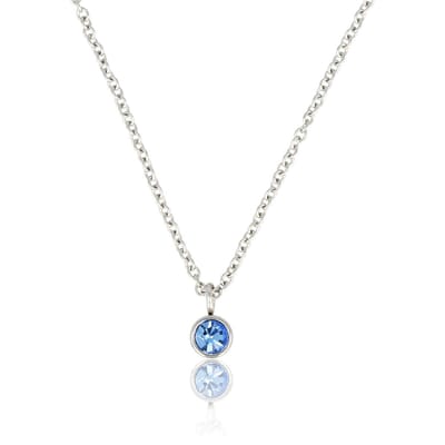 My Bendel - Zilverkleurige Ketting met Lichtblauw Zirkonia Steentje - Zilverkleurige Ketting met Lichtblauw Zirkonia Steentje - met Luxe Cadeauverpakking | Sieraden Voor Dames
