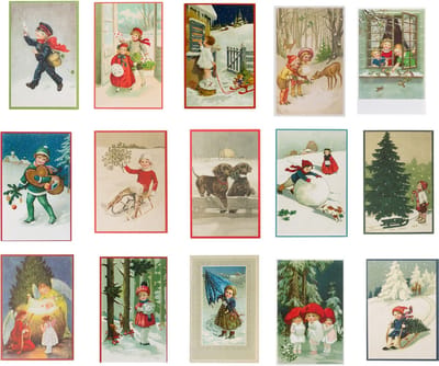 Nostalgische kerstkaarten - 15 stuks - Franz Josef - Klassieke Vintage afbeeldingen - Winter - Sneeuw - Feestelijk - Jaarwisseling - Oude Brocante kerstkaarten