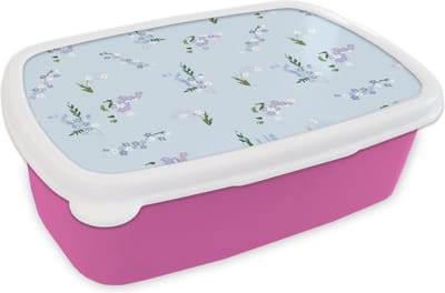 Broodtrommel Roze - Lunchbox - Brooddoos - Patroon - Bloemen - Versiering - 18x12x6 cm - Kinderen - Meisje