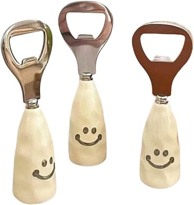 Flesopener – keramische voet – leuk en decoratief – 3 stuks – afmetingen: 11,7 x 3,8 cm – onmisbaar voor elk feest