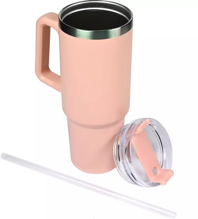 Benson Thermosbeker 900 ml - Dubbelwandig - Roze - Inclusief Rietje - Geschikt voor Auto